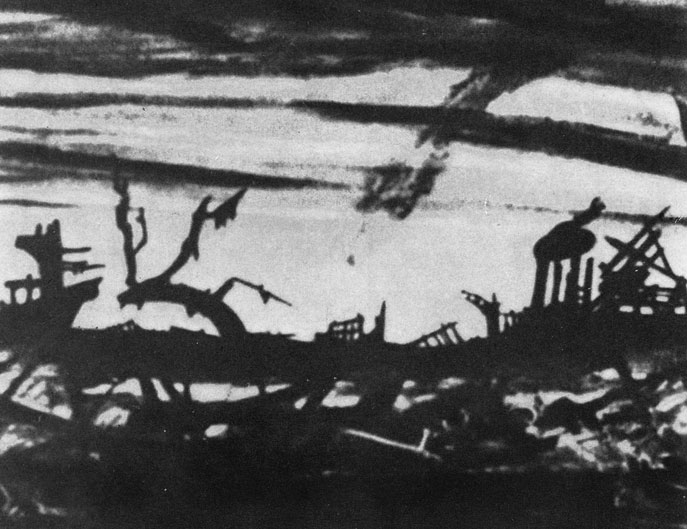 Рис. 25. 'Русский солдат'. Эскиз декорации М. Добужинского. 1942